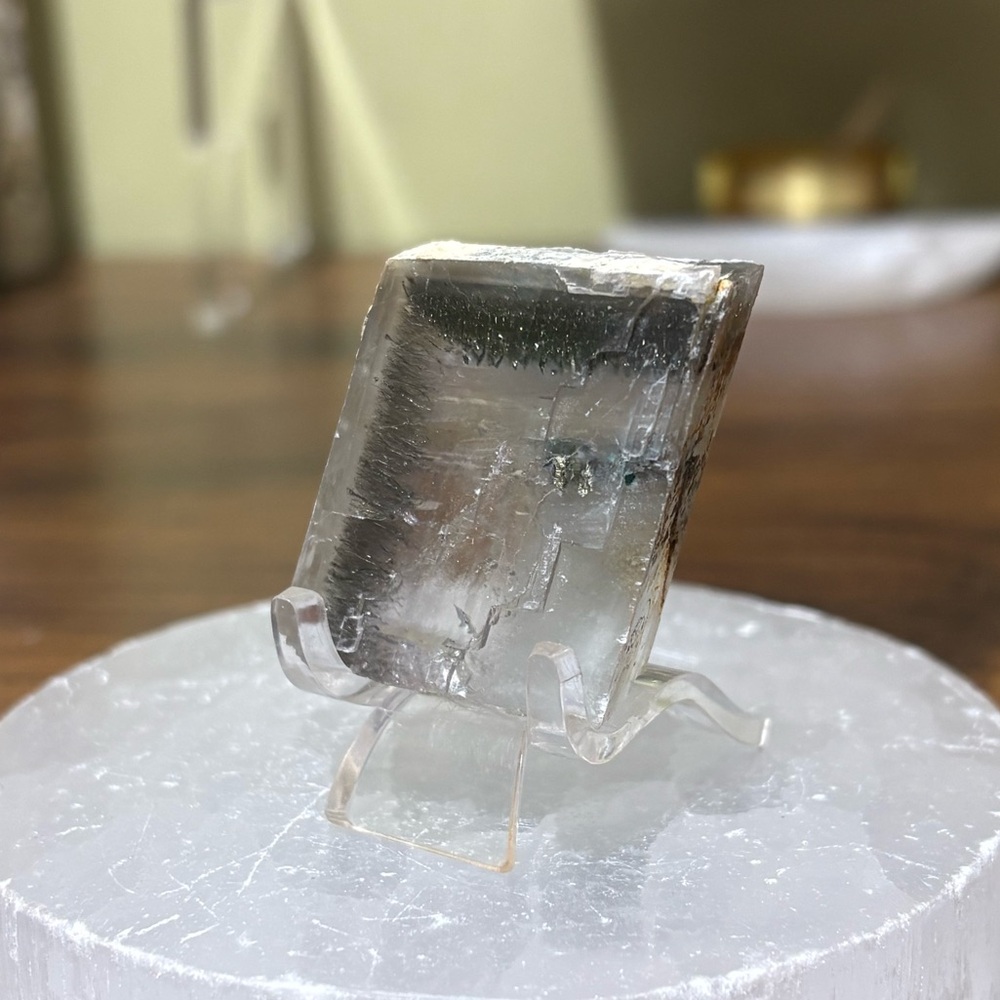 Marcasite rutile in Iceland spar calcite rhombohedron